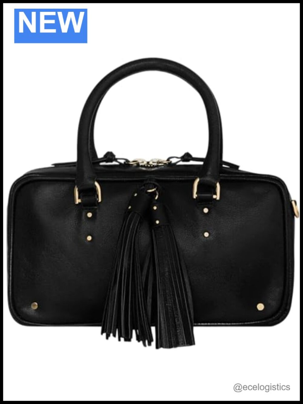 Leather Tassel Bowling Satchel Bag, Top Handles Detachable Crossbody Strap